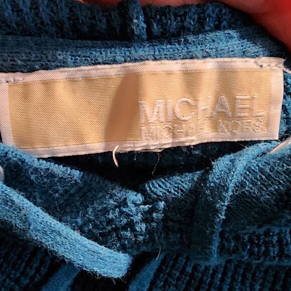 Michael Michael Kors Dark Teal Waffle Hooded Front Pocket Sweater M/L - Picture 2 of 5